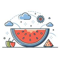 Cross-Sectional Illustration of a Refreshing Watermelon Slice with Seeds vector