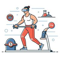 Immersive Virtual Reality Workout Experience in Modern Home Setting vector