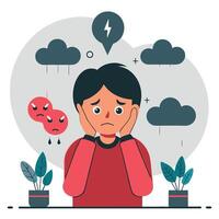 A Worried Person Deep in Thought, Displaying Signs of Mental Distress vector