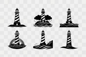 Lighthouse silhouette icon set vector