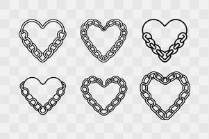 Chains forming a heart silhouette icon set vector
