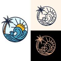 Ocean wave line art style logo Design template vector