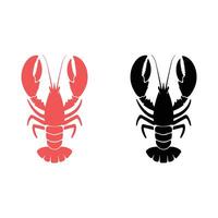 Lobster Silhouette Icons in Red and Black Isolated on White Background vector