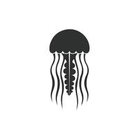 Jellyfish Silhouette Icon with Flowing Tentacles Isolated on White Background vector