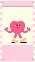 Vertical stories template with heart character in trendy retro groovy style. Social media post with psychedelic mascot. illustration with copy space vector
