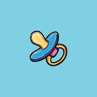 Illustration of a baby pacifier with colorful design against a vivid blue background, used to represent childcare or baby themes in creative and engaging graphic designs. vector