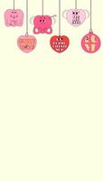 Vertical stories template with hearts characters in trendy retro groovy style. Social media post with psychedelic mascot. illustration with copy space vector
