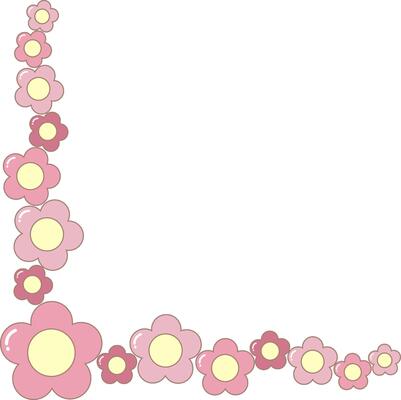 Pink Flower Edge Border Frame. Simple Cute Style Illustration.