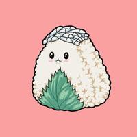 A sushi cartoonish looking food item with a leaf on top vector