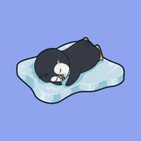 A cartoon penguin is sleeping on a block of ice vector