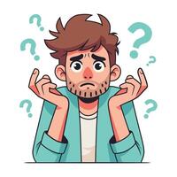 confused guy thinking of problem solution carton illustration vector