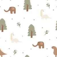 Seamless pattern with cute dino kids textile background vector