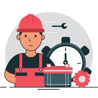 Time Management and Work Efficiency Illustration with Clock and Laptop vector