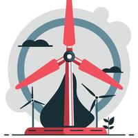 Conceptual Illustration of a Modern Wind Turbine Towering in a Green Field vector