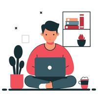 Conceptual Illustration of Remote Work with Laptop and Accessories vector