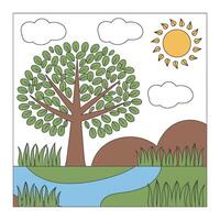 A tree and a river with clouds and sun vector