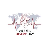 World heart day with red heart and world sign. abstract illustration design vector
