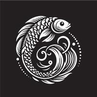 illustration of a fish in a circle on a black background vector