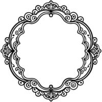 a black and white drawing of a round frame vector