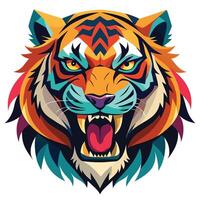 a colorful tiger head with its mouth open vector