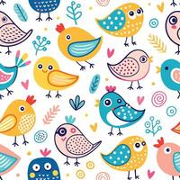 seamless pattern with colorful birds and flowers vector