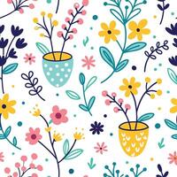 floral seamless pattern with flowers and leaves vector