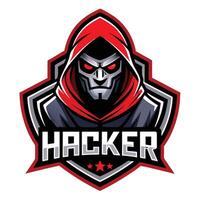 the hacker logo, with a hooded man in front of it vector