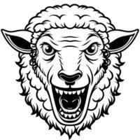 a black and white illustration of a sheep head with its mouth open vector