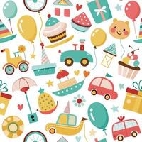 a colorful pattern with various items for children's birthday vector