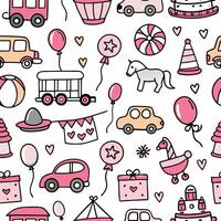 a seamless pattern with pink and white items vector