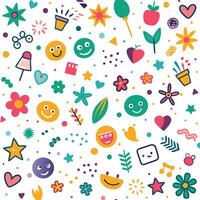 a colorful pattern with smiley faces and other objects vector
