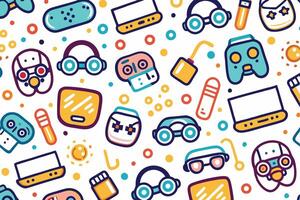 a colorful pattern with various electronic devices vector