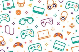 a colorful pattern with game controllers and other items vector