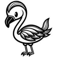 a black and white drawing of a flamingo vector