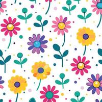 seamless pattern with colorful flowers and leaves vector