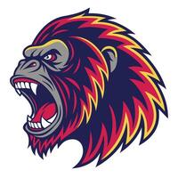 an angry gorilla head with its mouth open vector