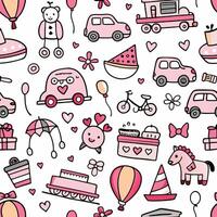 a pink seamless pattern with various items vector