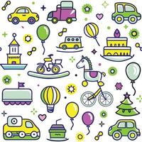a set of colorful icons with various vehicles and other items vector