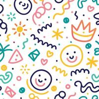 seamless pattern with colorful objects and faces vector