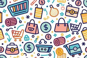 shopping seamless pattern with colorful icons vector