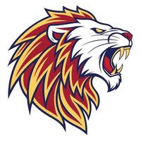 the lion head is shown in a red and yellow color scheme vector