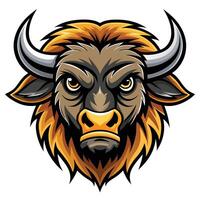 an angry buffalo head with horns on a white background vector