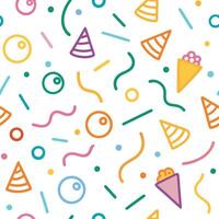 a colorful party pattern with confetti and ice cream cones vector
