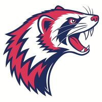 the head of a ferret is shown in a red, white and blue color scheme vector