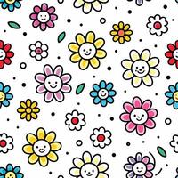 seamless pattern with flowers and smiling faces vector