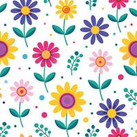 seamless pattern with colorful flowers and leaves vector