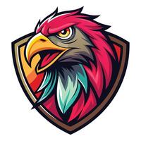 an eagle head with colorful feathers on the shield vector