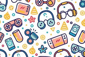 a seamless pattern with various gaming items vector