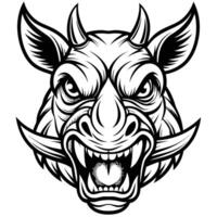 a wild boar head with horns and fangs vector