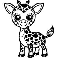a giraffe with big eyes and a black and white coloring page vector